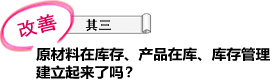 改善 其三 原材料在库存、产品在库、库存管理建立起来了吗？